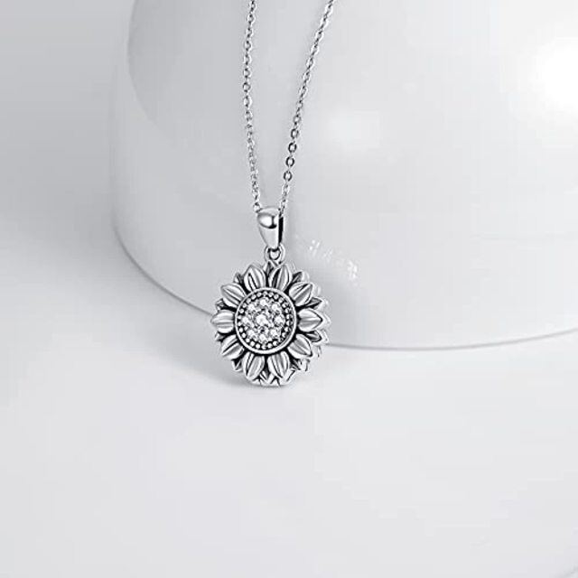 Sterling Silver Sunflower Pendant Necklace-5