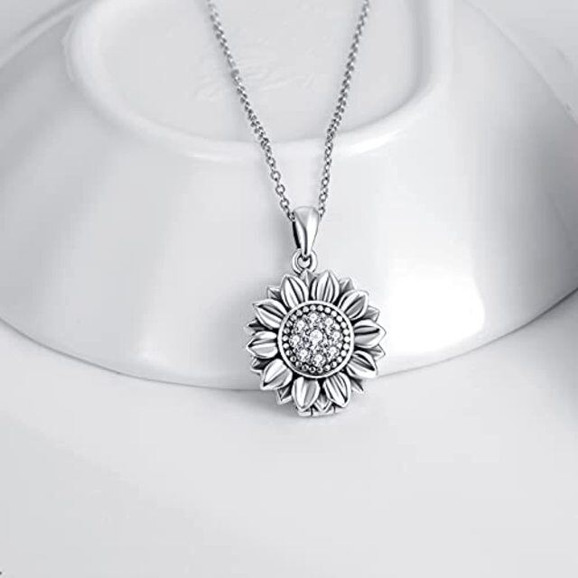 Sterling Silver Sunflower Pendant Necklace-6