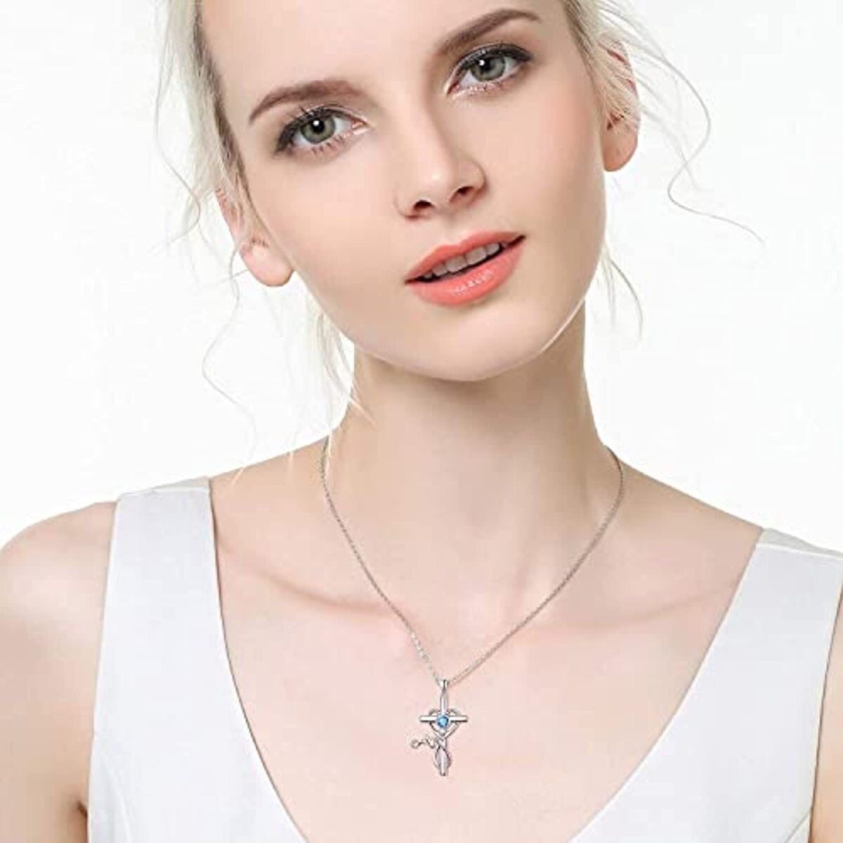 Collier en argent sterling avec barre transversale en zircon cubique-2