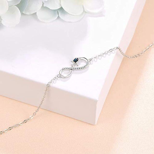 Sterling Silver Cubic Zirconia Sea Turtle & Infinity Symbol Single Layer Anklet-4