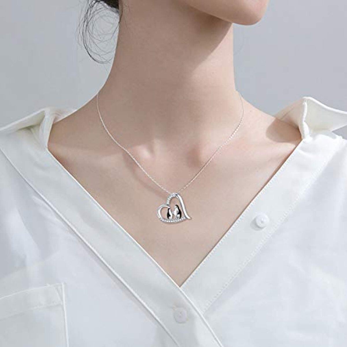 Collar con colgante de pingüino de plata de ley con circonita cúbica-2