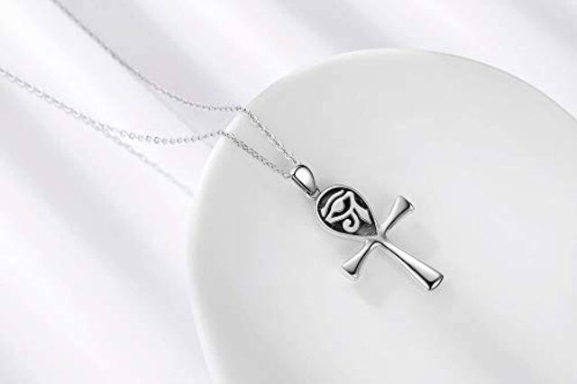 Sterling Silver Cross & Eye Of Horus Pendant Necklace-4