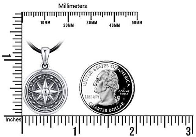 Bússola de prata esterlina Colar de medalhão fotográfico personalizado com corrente de corda preta-2