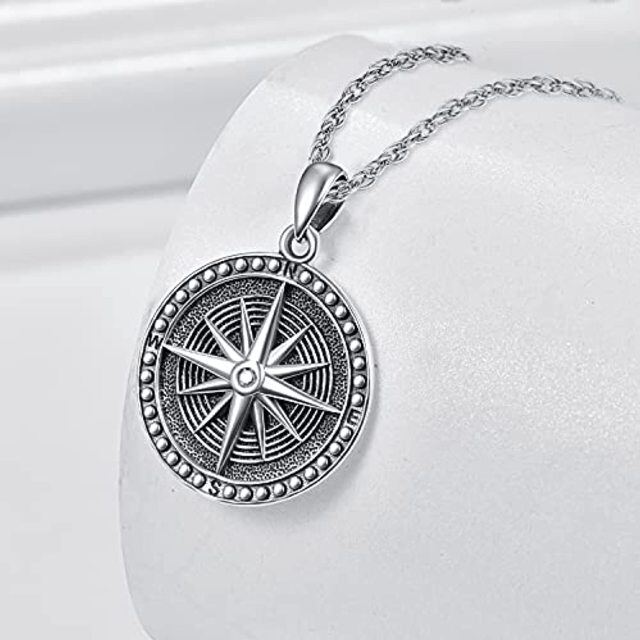 Sterling Silver Compass Pendant Necklace-4