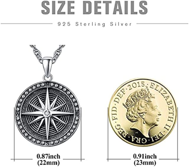 Sterling Silver Compass Pendant Necklace-6