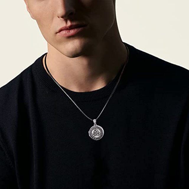 Sterling Silver Viking Rune Personalized Photo Locket Necklace for Men-3