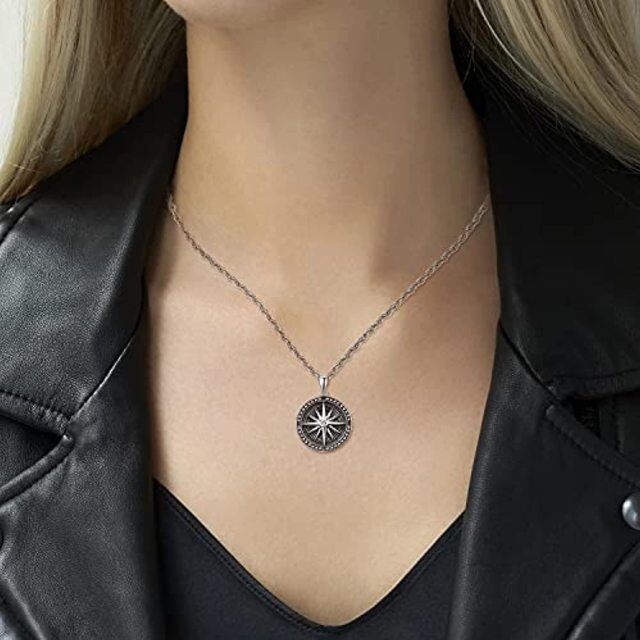 Sterling Silver Compass Pendant Necklace-1