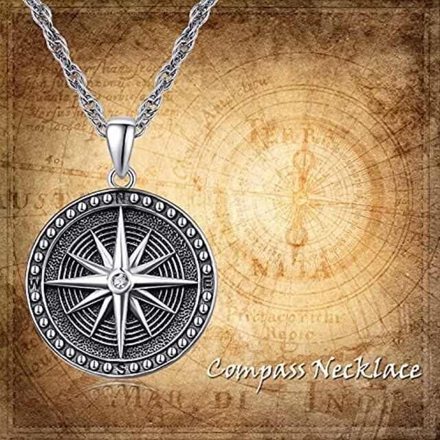 Sterling Silver Compass Pendant Necklace-5