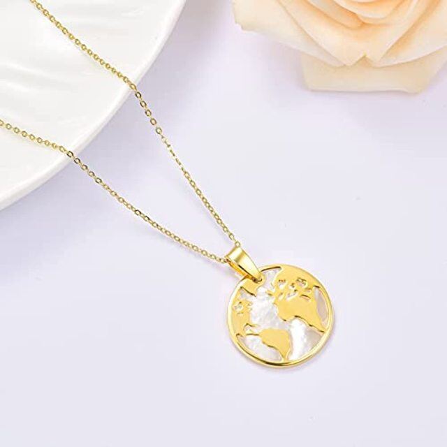 Sterling Silver with Yellow Gold Plated Circular Shaped Abalone Shellfish Round Pendant Necklace-3