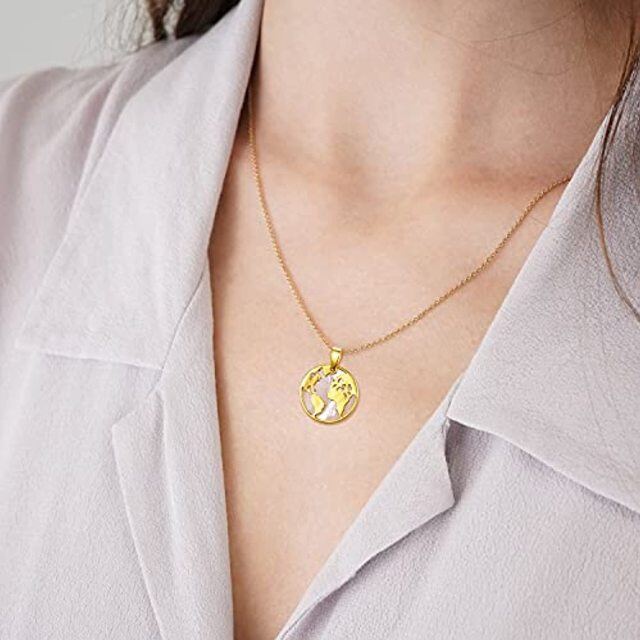 Sterling Silver with Yellow Gold Plated Circular Shaped Abalone Shellfish Round Pendant Necklace-1