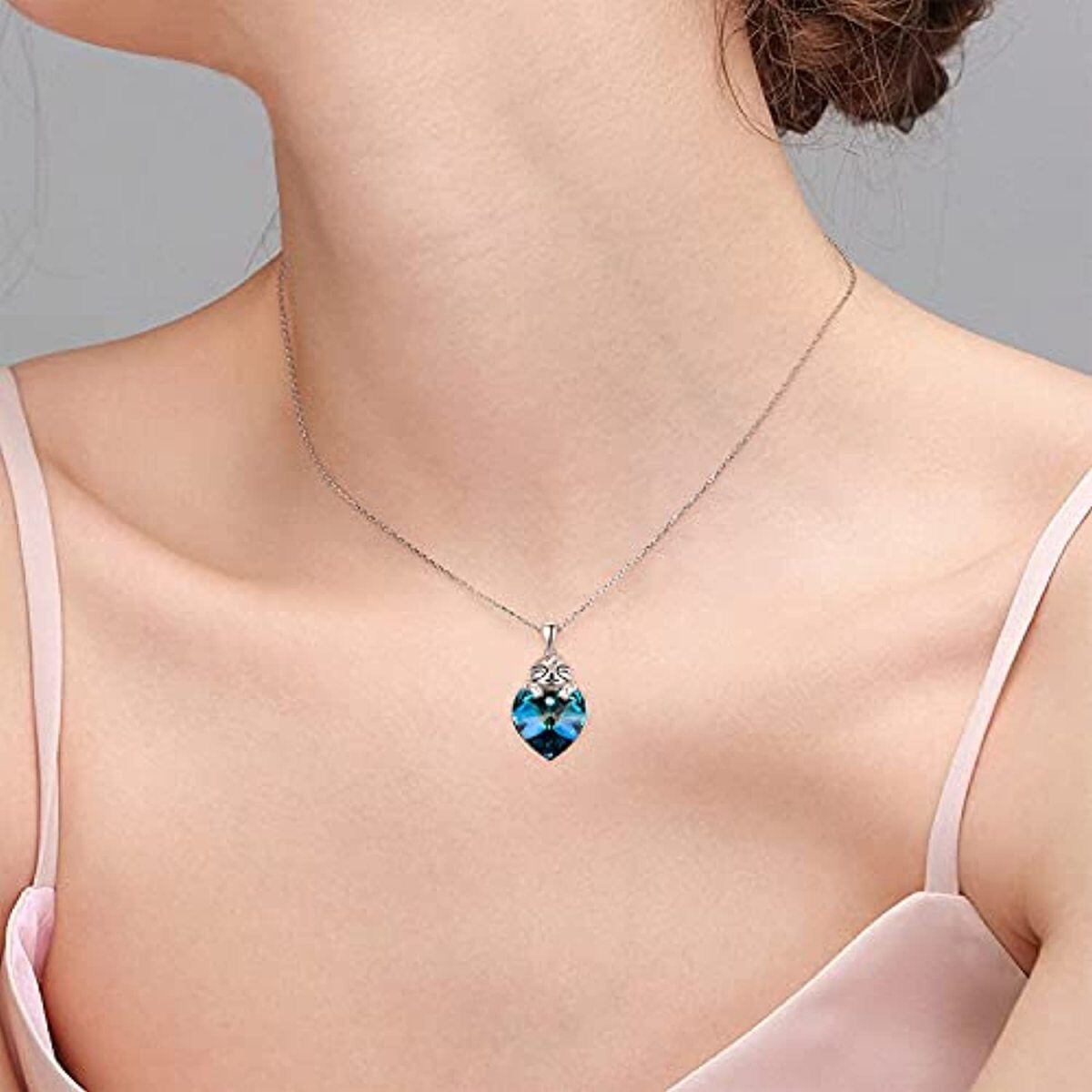 Sterling Silver Heart Shaped Sloth & Heart Crystal Pendant Necklace-2