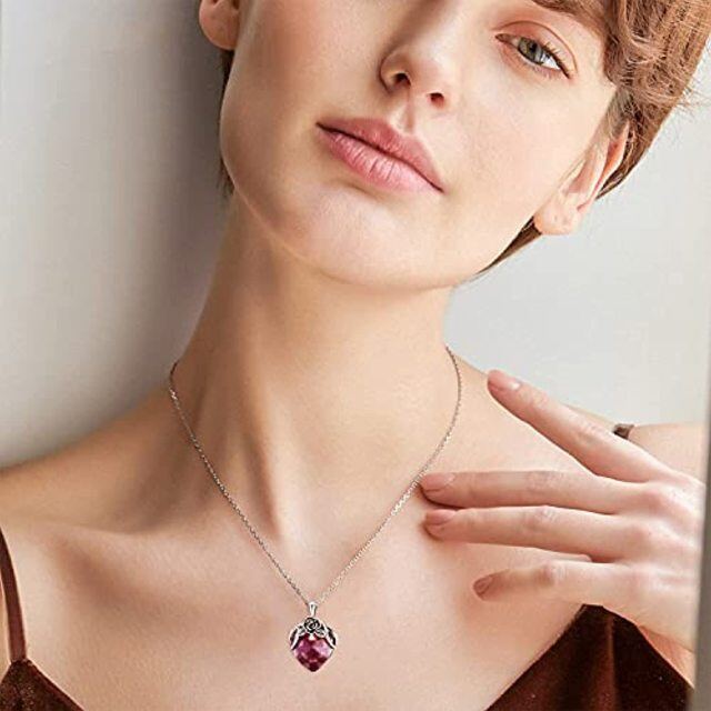Prata esterlina rosa flor coração ametista cristal pingente colar jóias-1