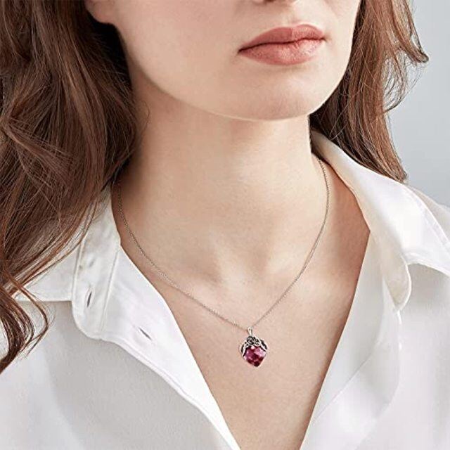 Prata esterlina rosa flor coração ametista cristal pingente colar jóias-2