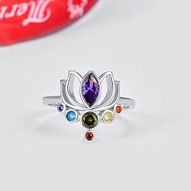 Sterling Silver Crystal Lotus & Chakras Birthstone Ring-2