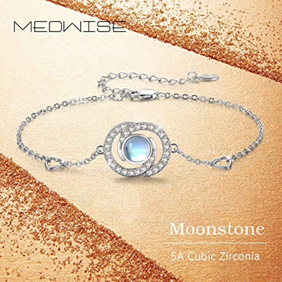 Sterling Silver Round Moonstone Infinity Symbol Pendant Bracelet-6