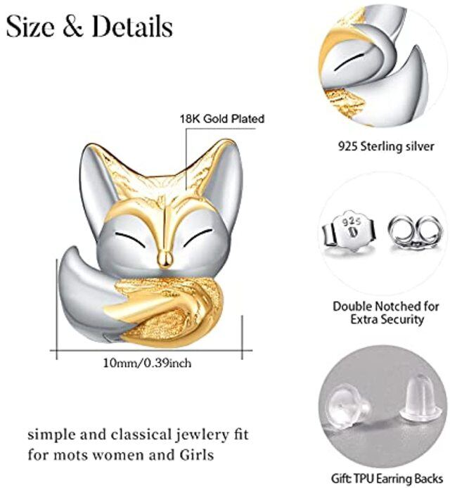 Sterling Silver Two-tone Fox Stud Earrings-4