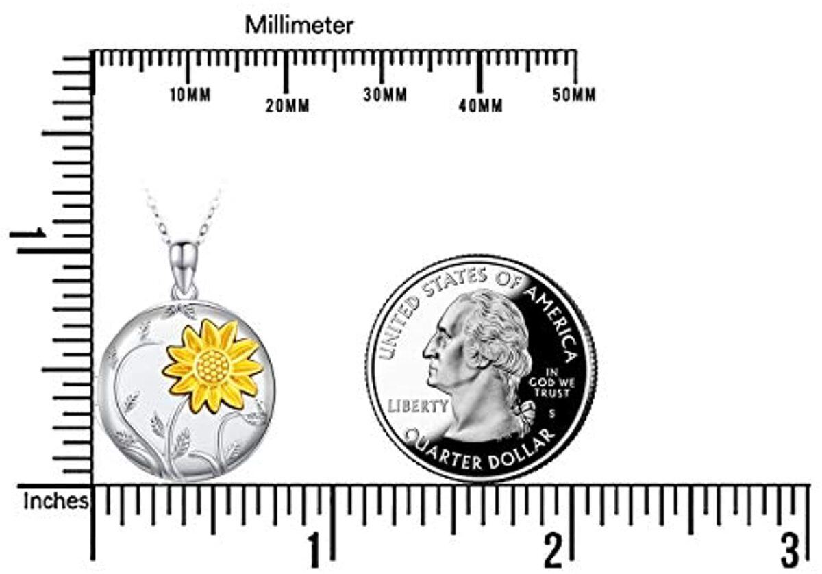 Collar con medallón con foto personalizado de girasol en dos tonos de plata de ley-5
