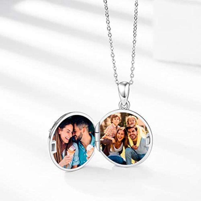 Sterling Silver Two-tone Sunflower Personalized Photo Locket Necklace-3