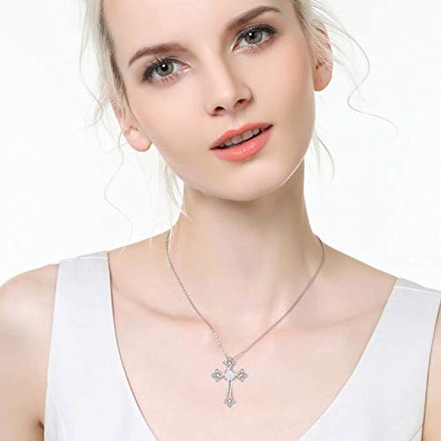 Sterling Silver Opal Cross Pendant Necklace-1