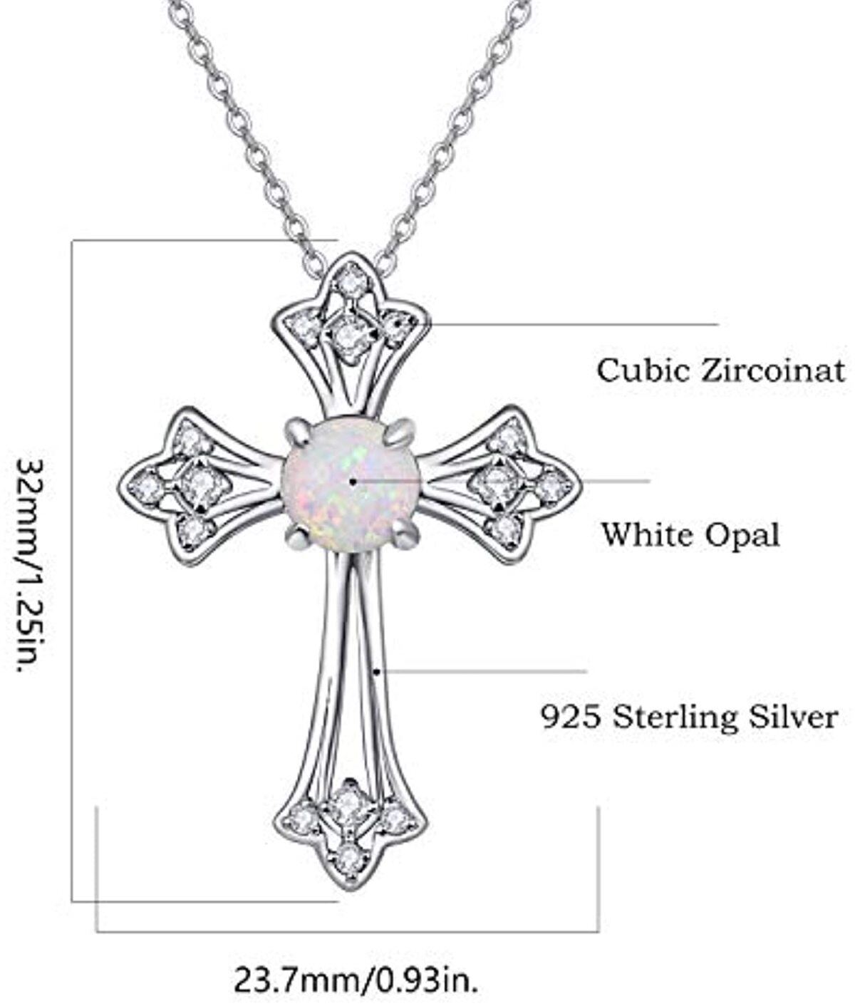 Sterling Silver Opal Cross Pendant Necklace-4