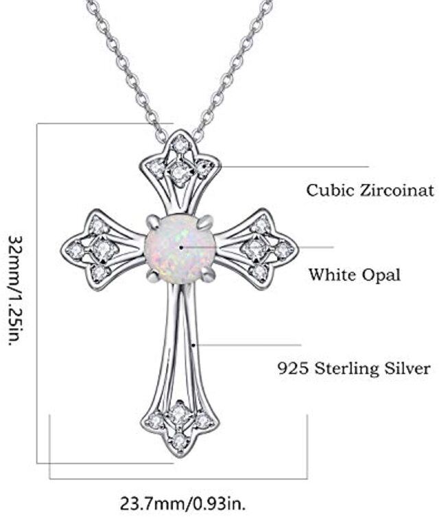 Sterling Silver Opal Cross Pendant Necklace-3