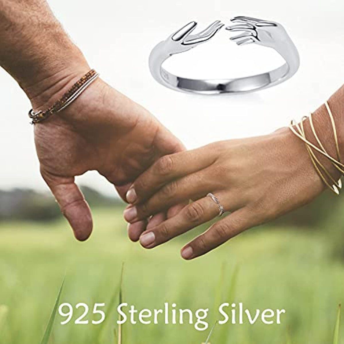 Sterling Silver Hold Hands Open Ring-5
