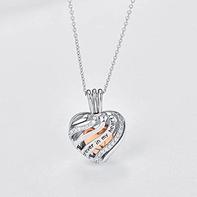 Sterling Silver Cubic Zirconia Heart Urn Necklace for Ashes with Engraved Word-2