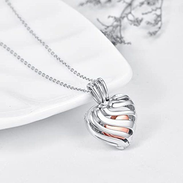 Sterling Silver Two-tone Cubic Zirconia Heart Urn Necklace for Ashes with Engraved Word-4