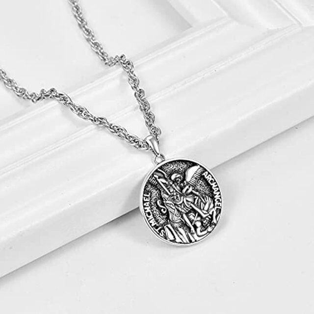 Sterling Silver Saint Michael Pendant Arch Angel Necklace with Engraved Word-3