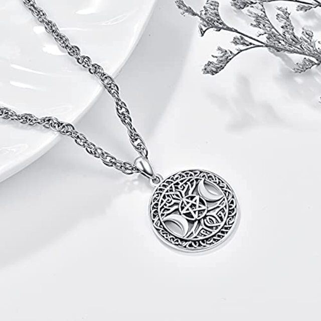 Sterling Silver with Black Rhodium Celtic Knot & Triple Moon Goddess Pendant Necklace-3