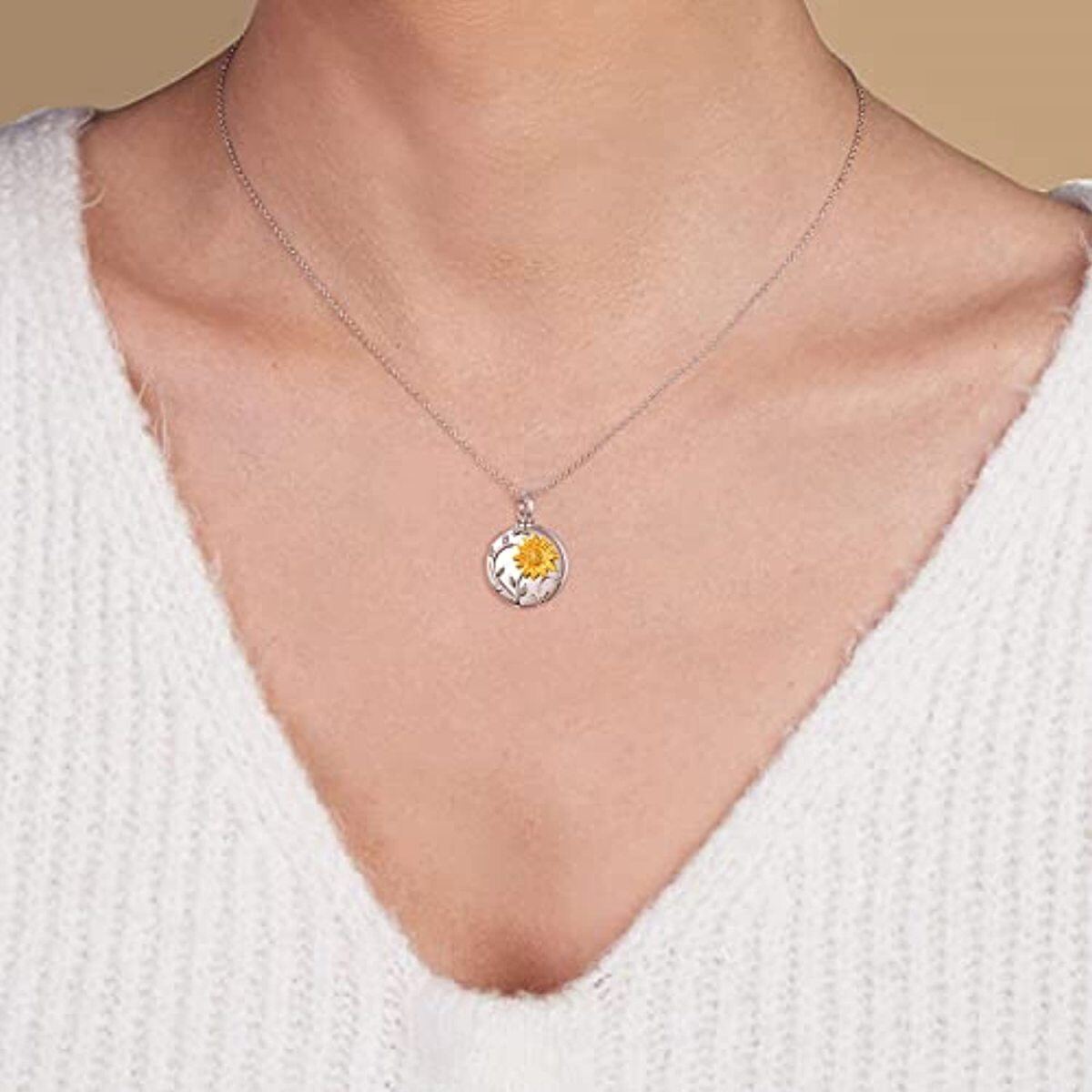 Sterling Silver Two-tone Sunflower Urn for Ashes Pendant Necklace-2