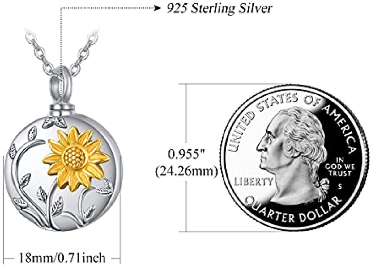 Sterling Silver Two-tone Sunflower Urn for Ashes Pendant Necklace-6