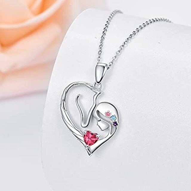 Sterling Silver Heart Shaped Cubic Zirconia Horse & Heart Pendant Necklace-1