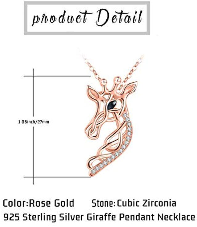 Sterling Silver with Rose Gold Plated Cubic Zirconia Giraffe & Celtic Knot Pendant Necklace-4