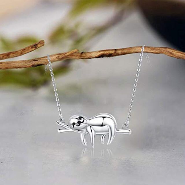 Sterling Silver Sloth on Branch Pendant Necklace-2