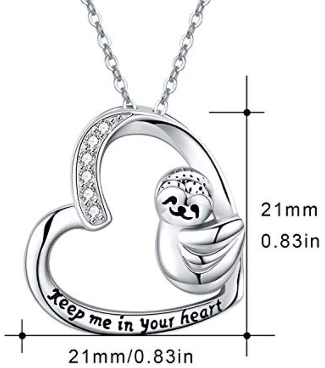 Sterling Silber Cubic Zirkonia Faultier Herz Anhänger Halskette graviert Keep Me in Your Heart-5