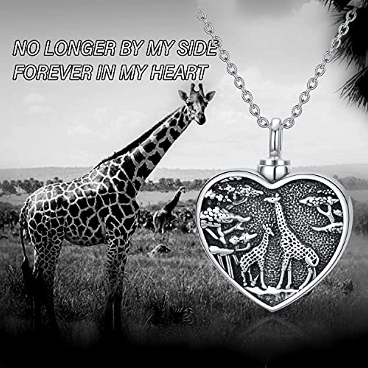 Sterling Silver Giraffe & Heart Urn Necklace for Ashes-5