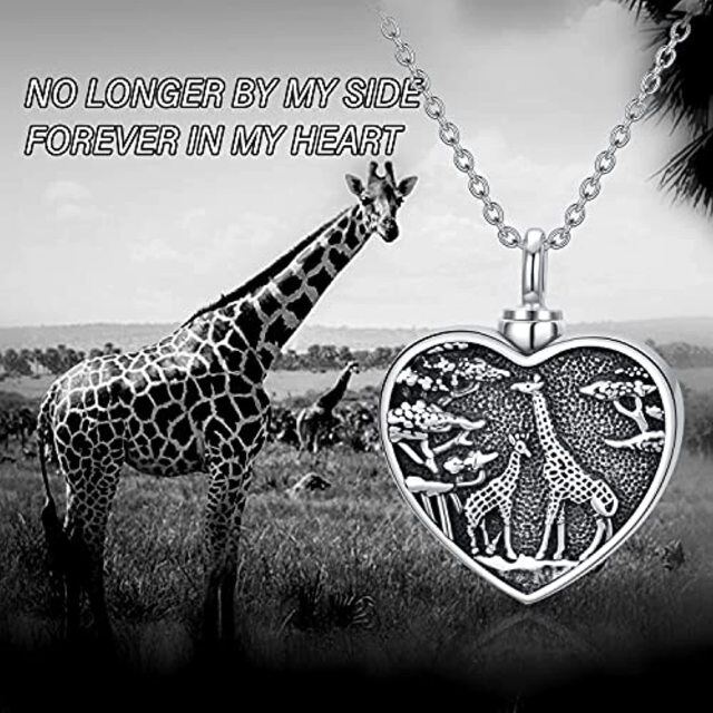 Collana per urne in argento sterling con giraffa e cuore per le ceneri-5