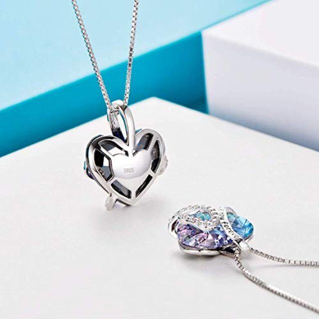 Sterling Silver Heart Heart Crystal Pendant Necklace with Engraved Word-5