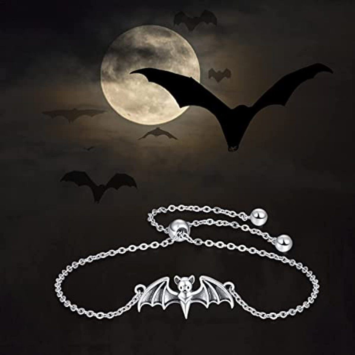 Sterling Silver Bat Pendant Bracelet-4