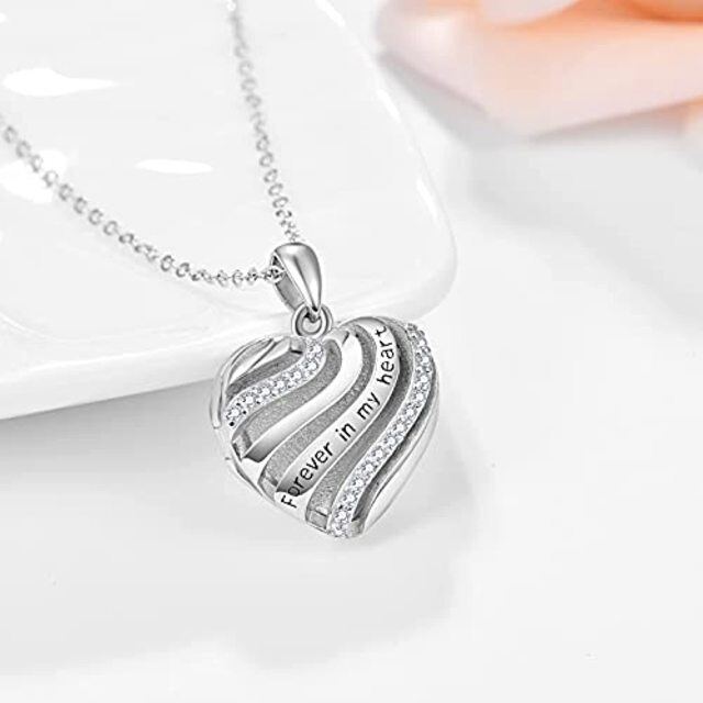 Sterling Silver Circular Shaped Cubic Zirconia Personalized Photo & Heart Personalized Photo Locket Necklace with Engraved Word-3