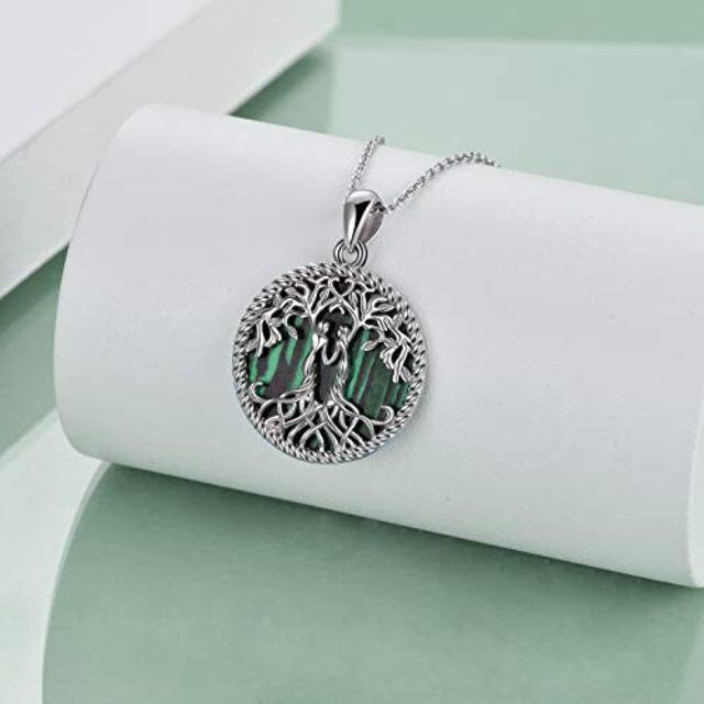 Sterling Silver Malachite Tree Of Life & Sisters Pendant Necklace-2