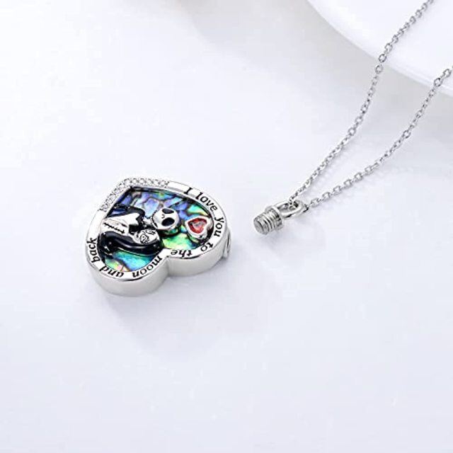 Sterling Silver Heart Shaped Abalone Shellfish Heart & Skull Urn Necklace for Ashes with Engraved Word-2