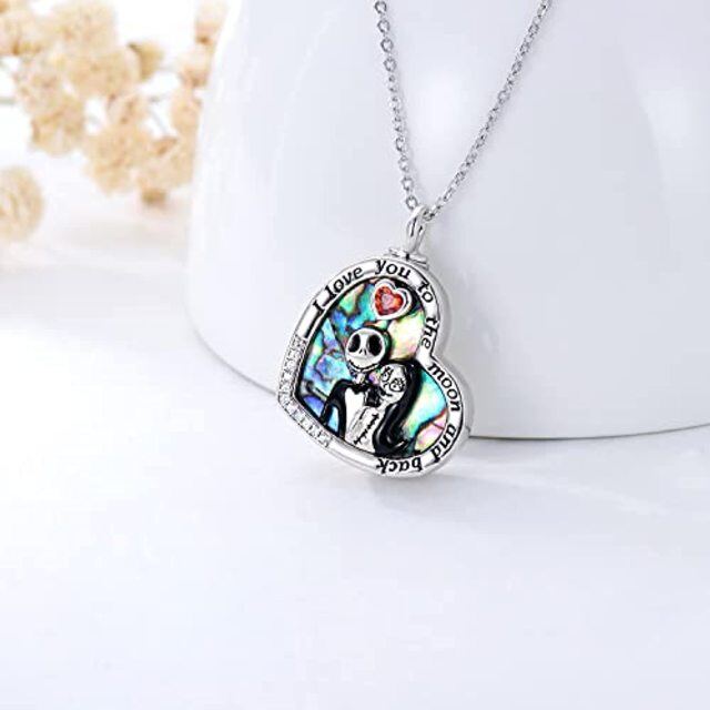 Sterling Silver Heart Shaped Abalone Shellfish Heart & Skull Urn Necklace for Ashes with Engraved Word-3
