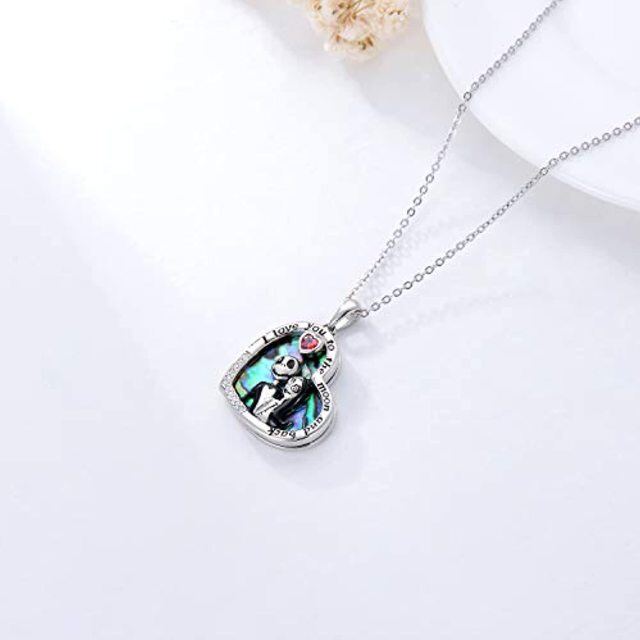 Sterling Silver Heart Abalone Shellfish Skull Personalized Photo Locket Necklace with Engraved Word-3