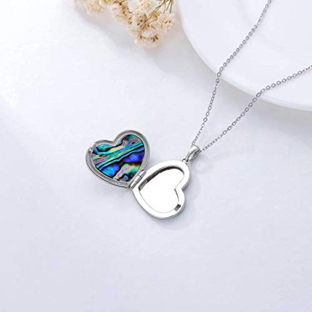 Sterling Silver Heart Abalone Shellfish Skull Personalized Photo Locket Necklace with Engraved Word-4