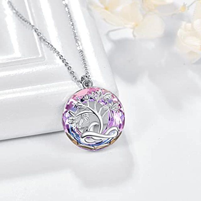 Sterling Silver Round Crystal Tree Of Life Pendant Necklace-2