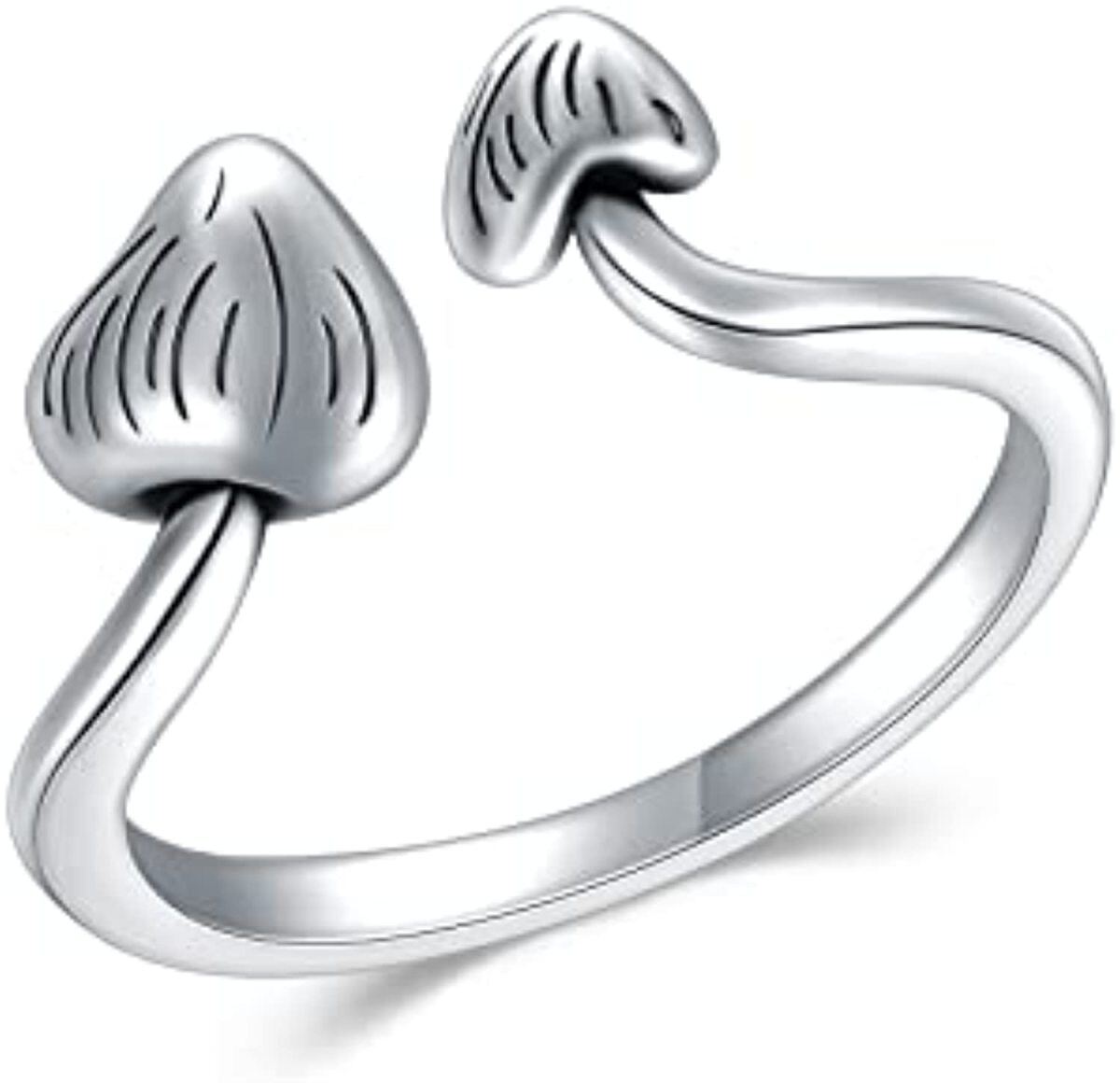 Bague ouverte en argent sterling avec champignon-1