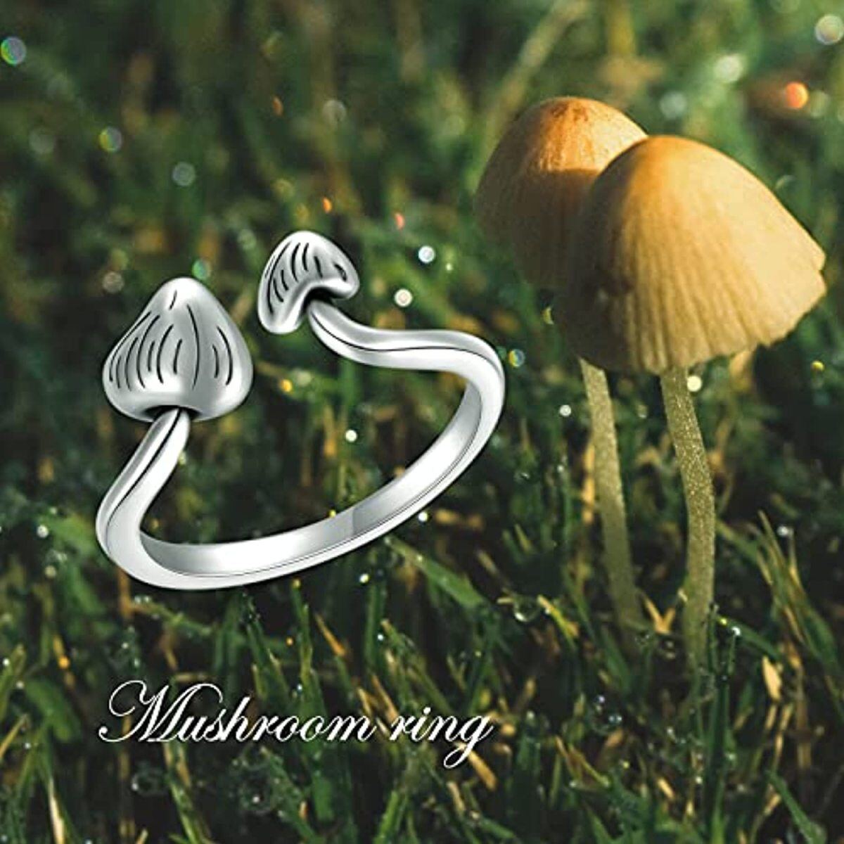 Bague ouverte en argent sterling avec champignon-6