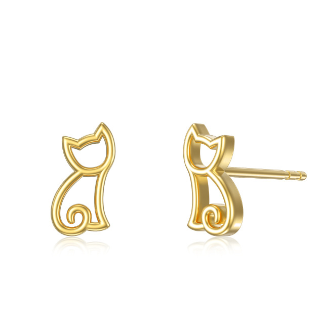 14K Gold Cat Stud Earrings-0